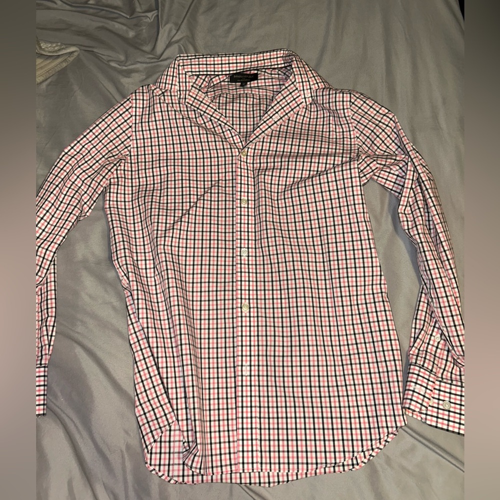 Pink and black plaid button up from banana republic, size medium